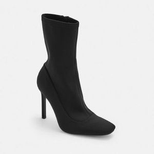 Black square toe stiletto sock bootie